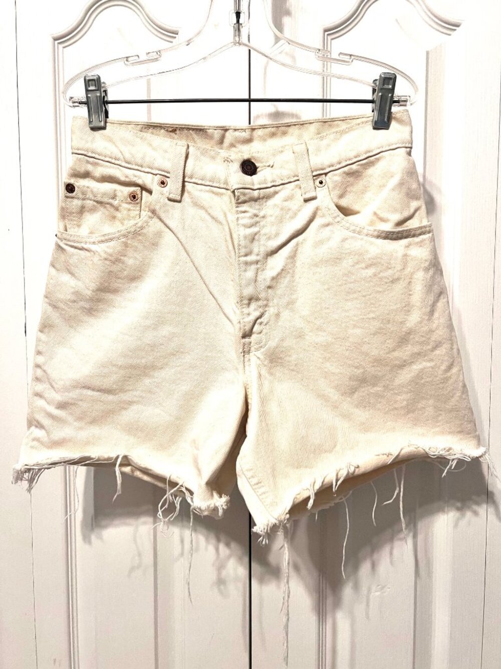 Levi Strauss & Co. Women's High Waist Cream Cut Off Distressed Shorts-Size 7M